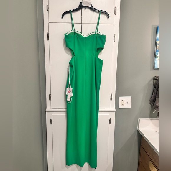 Brand New with tags Green Aqua Cutout high slit gown - Picture 2 of 3